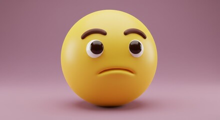 Fototapeta premium 3D Sad Yellow Emoji Sphere with Upset Expression and Cute Eyes