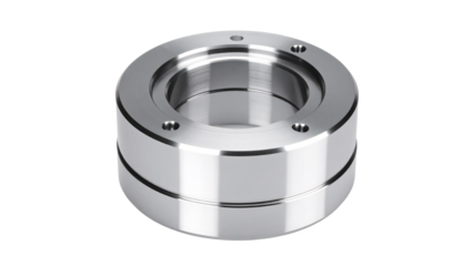 Isolated silver metal ball bearings and industrial steel parts on a white background