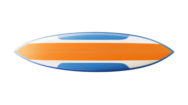 Vibrant orange and blue surfboard with sleek design and summer beach sport style isolated on white background