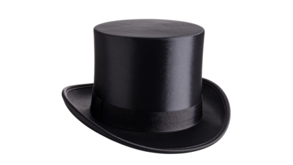 Classic black felt top hat, a formal vintage accessory isolated on white
