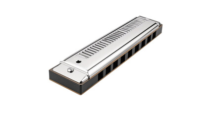 Old wooden flute, guitar, and a used book with a blues harmonica, isolated musical objects on white