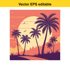 Sunset Tropical Paradise: Palm Trees Silhouette at Dusk