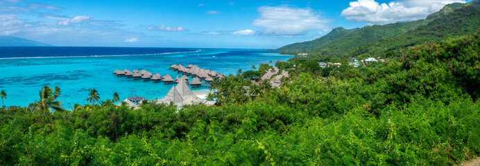 Scenic views from the To'atea Panoramic Viewpoint in Moʻorea or Moorea island, the paradisical in French Polynesia.