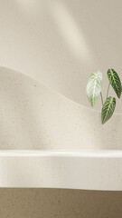 A minimalist product scene with a beige-gray background and soft sunlight pouring in, creating a warm and elegant atmosphere."
