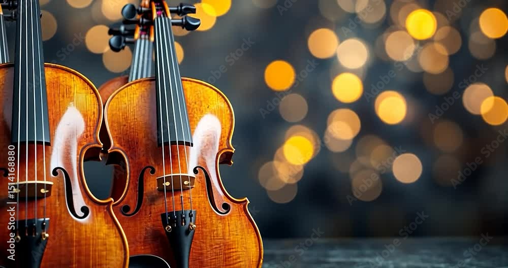 Poster a close-up shot of string instruments with bokeh background, with an out-of-focus background, creati
