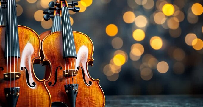 A close-up shot of string instruments with bokeh background, with an out-of-focus background, creating an atmospheric, intimate feel