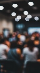 Blurred People Gathering with Bokeh Lights Conference Meeting Indoor