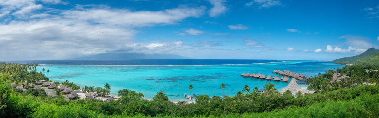 Breathtaking views from To'atea Panoramic Viewpoint in Moʻorea or Moorea island, the paradisical in French Polynesia.