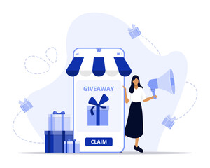 shop giveaway concept illustration. Suitable for landing page, ui, web, App intro card, editorial, flyer, and banner.