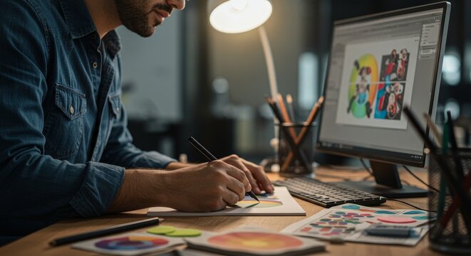 Designer Man in Office Works Creative Design Business Profession Photo