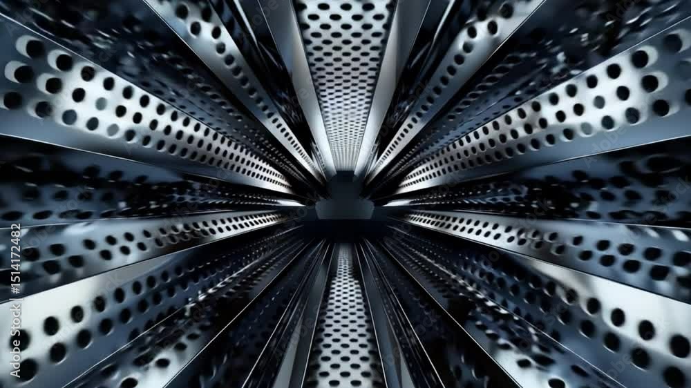 Poster dynamic abstract background metallic perforated design showcasing depth, movement, and interplay of 