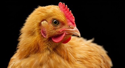 Detailed Photo of a Brown Chicken Head with Crest Isolated on Black