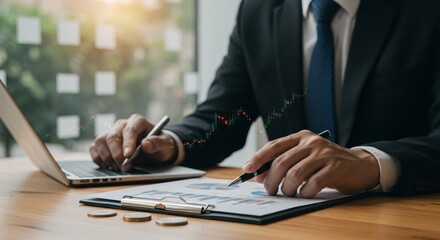 Financial Chart Shows Economy Data Analysis In Business Photo