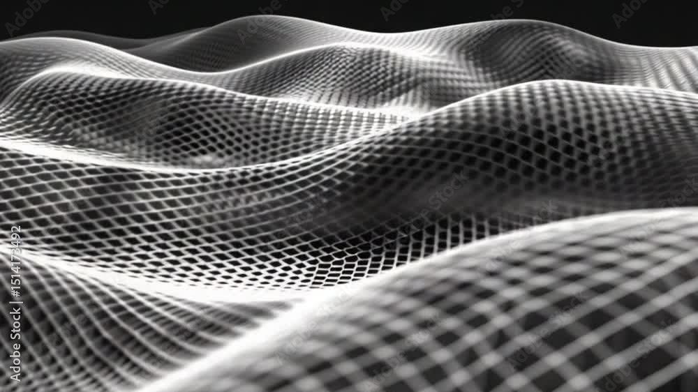 Poster mesmerizing abstract waves in mesh pattern showcase depth and movement, blending monochrome design w