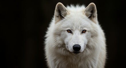 Obraz premium Detailed Portrait of a White Wolf Face with Golden Eyes in Wildlife