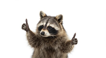 Obraz premium Funny Raccoon Thumbs Up Isolated on White Animal Portrait