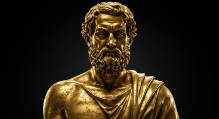 Golden Sculpture Bust of Ancient Man with Beard 3D Render Art