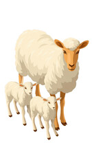 Illustration of sheep family on black background with simple details