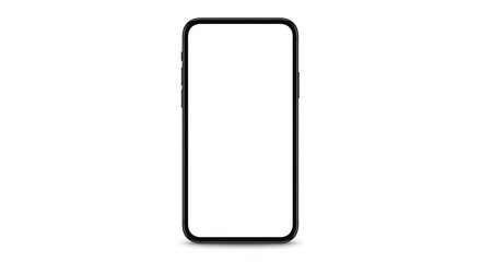 A black smartphone against a stark white background, showcasing its minimalist design with smooth edges, highlighting modern aesthetics.