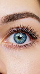 Close-up Macro Photo of a Woman's Blue Eye with Eyelash and Brow