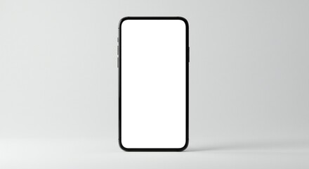 Modern smartphone with a blank screen, minimalist gray background, soft lighting, elegant composition, and clean lines.