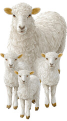 Portrait of sheep family with sheep and lambs on black background