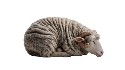Sleeping sheep on black background highlighting natural wool texture