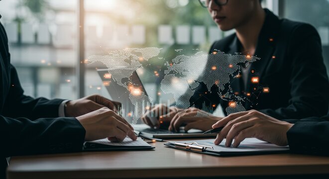 Futuristic Business Team Meeting Digital Connection Global Communication