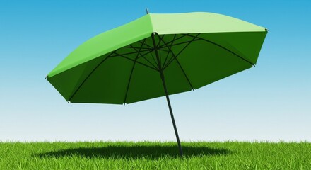 Green Umbrella on Grass Sunny Day Summer Outdoor Green Background