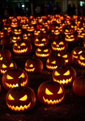 Halloween Photo of Pumpkins Jack O Lanterns Autumn Holiday Night