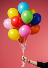 Hand Holds Bunch of Colorful Balloons Party Celebration Photo