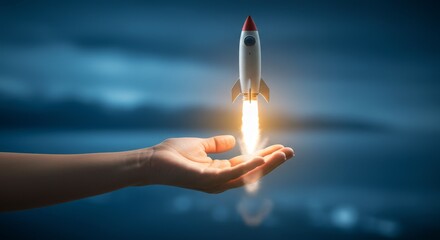 Hand Launch Rocket Startup Success Business Innovation Development
