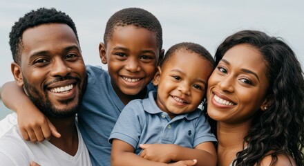 Happy African American Family Togetherness Portrait with Love and Smile