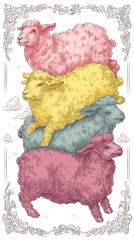 Stacked sheep pastel illustration