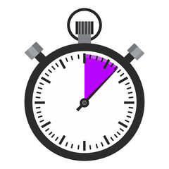 A black stopwatch with a short hand pointing towards the two and the area between the twelve and the two is highlighted purple
