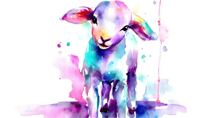 Colorful watercolor illustration of a lamb in abstract style