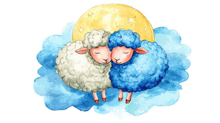 Cute sleeping sheep on a cloud