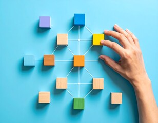 Colorful wooden blocks connected with lines