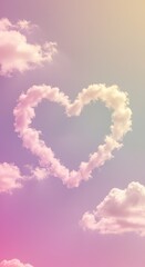 Naklejka premium Illustration Heart Shaped Clouds in Pastel Sky Love and Peace