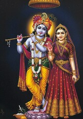 Fototapeta premium Illustration of Divine Krishna Radha Love in Hinduism Traditional Art
