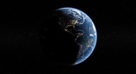 Obraz premium Illustration of Earth from Space Showcasing Night Lights and Continents