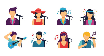 Collection of Diverse Singers and Musicians with Microphones and Guitar