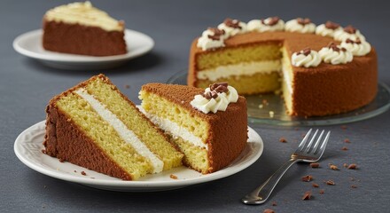 Delicious Cake Photo with Chocolate Vanilla Cream Sprinkles Dessert