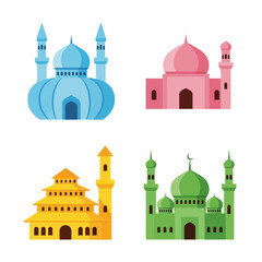 Four Colorful Cartoon Mosques with Different Architectural Styles