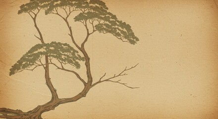 Illustration Tree Detailed Art on Brown Paper Texture Design Backdrop
