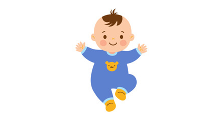 Cartoon Baby in Blue Onesie with Teddy Bear Design