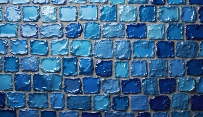 Fototapeta premium Abstract arrangement of glossy blue square shapes creates a cool, textured background with depth.