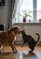 Indoor Photo Two Domestic Animals Playfully Interact In Natural Light