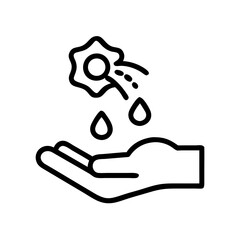 Hand receiving liquid drop from a spray nozzle in minimal style  