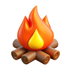Campfire with Burning Flame and Wooden Logs 3d icon in cartoon plastic style minimal isolated on transparent white background, clipping path